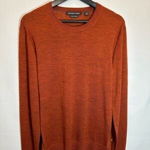 Michael Kors Mens Sweater M Melange Knit 100% Merino Wool Crew Neck Burnt Orange